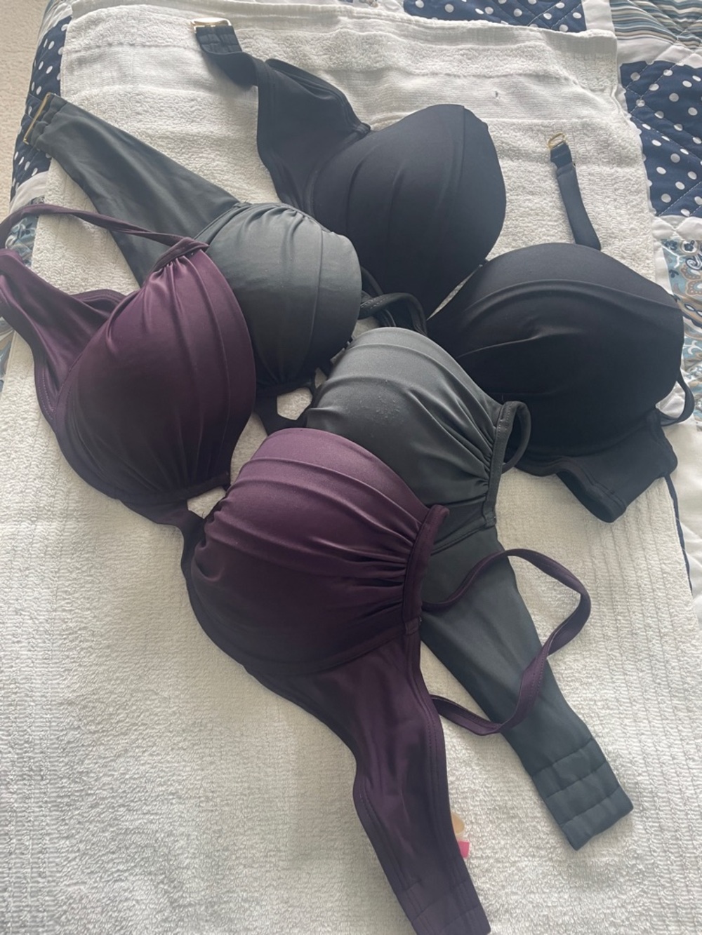 Victoria's Secret Black/Purple/Gray Bikini Tops Size 34DD
